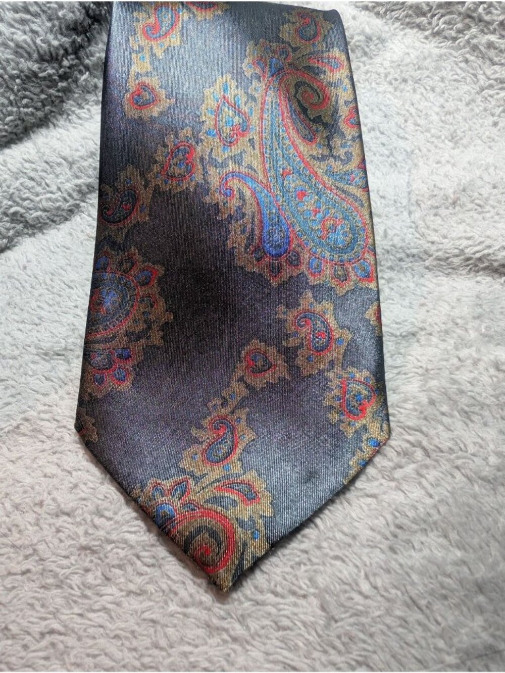 City Gold 100% Silk Handmade Paisley Necktie In Navy Blue & Gold